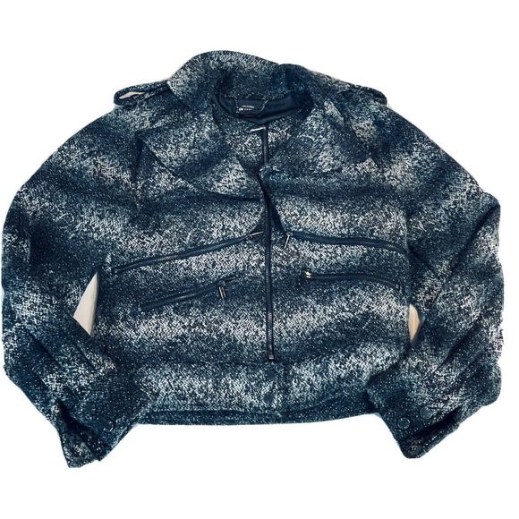 Karl Lagerfeld For Macys Impulse Black Wool Silver Spark Extra Small Moto Jacket - Picture 2 of 14